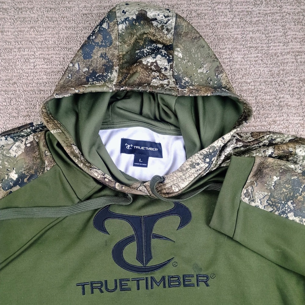 TrueTimber Hoodie Mens Large Green Strata Camo Performance Hunting Sweatshirt
